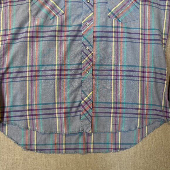 Vintage Wrangler Western Shirt XL Pastel Plaid Pearl Snap Cowboy Shirt Rodeo - Picture 3 of 11